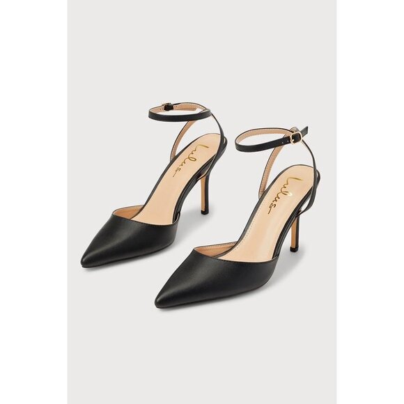 Lulus Azalian Black Pointed-toe Ankle Strap Heels - Size 6.5 - Picture 1 of 3